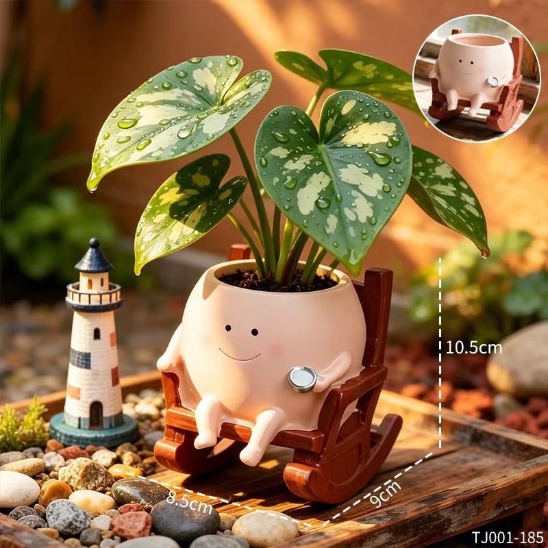 Cute Chair/Swing Smiling Face Little Devil Flower Pot Creative Swing Succulent Plant Flower Pot Garden Home Decoration