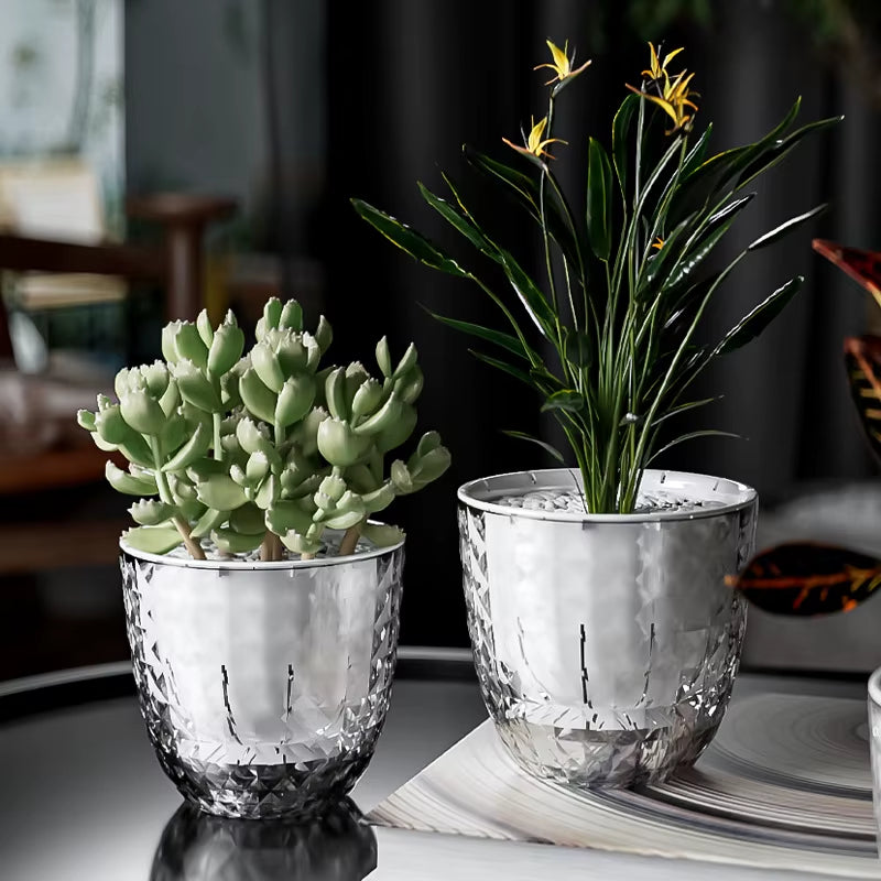 Self Watering Flowerpot Automatic Water Absorbing Flowerpot Transparent Double Layer Plastic Succulent Plant Pot Decorative Pot