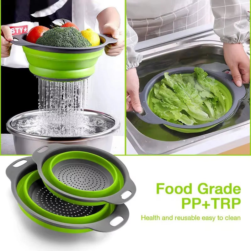 Silicone Folding Drain Basket Fruit Vegetable Washing Basket Foldable Strainer Colander Collapsible Drainer Kitchen Storage Tool