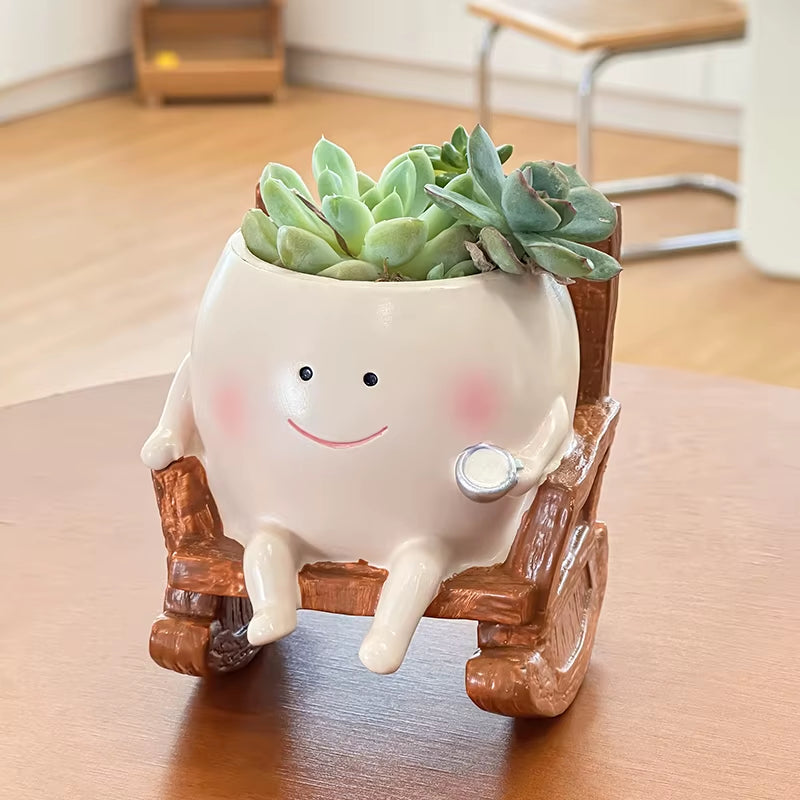 Cute Chair/Swing Smiling Face Little Devil Flower Pot Creative Swing Succulent Plant Flower Pot Garden Home Decoration