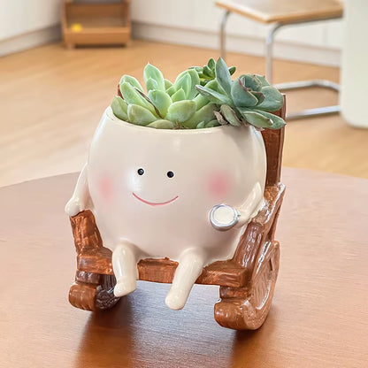 Cute Chair/Swing Smiling Face Little Devil Flower Pot Creative Swing Succulent Plant Flower Pot Garden Home Decoration
