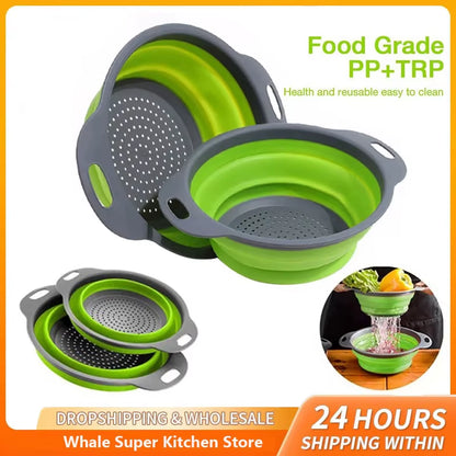 Silicone Folding Drain Basket Fruit Vegetable Washing Basket Foldable Strainer Colander Collapsible Drainer Kitchen Storage Tool