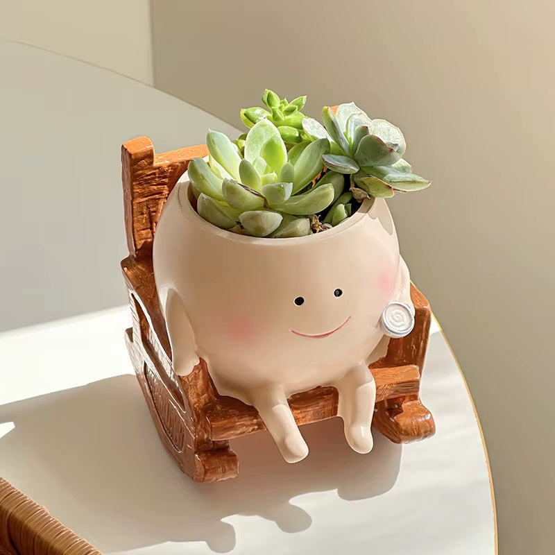 Cute Chair/Swing Smiling Face Little Devil Flower Pot Creative Swing Succulent Plant Flower Pot Garden Home Decoration